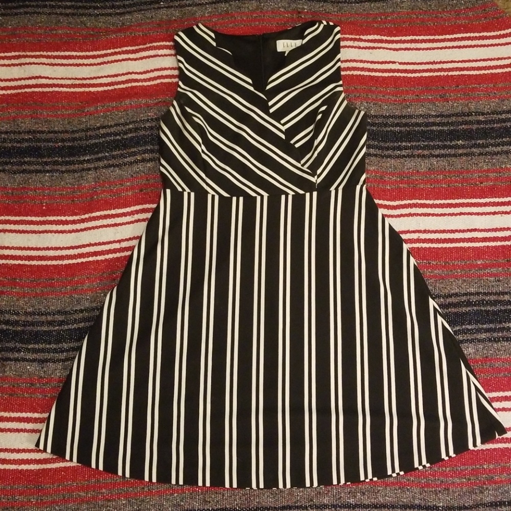 Elle black and white striped dress